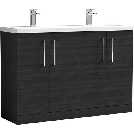 Nuie Arno Floor Standing 4-Door Vanity Unit with Double Ceramic Basin 1200mm Wide - Black Woodgrain (1/5)