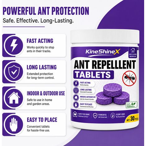 KineShineX Home Ameisenabwehrtabletten sind umweltfreundlich und lassen sich einfach drinnen, draußen und im Garten platzieren. (1/5)