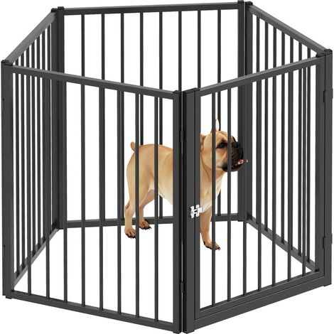 Parc pour chien pliable avec porte, enclos modulable chiot 5 panneaux, intérieur extérieur, noir (1/5)