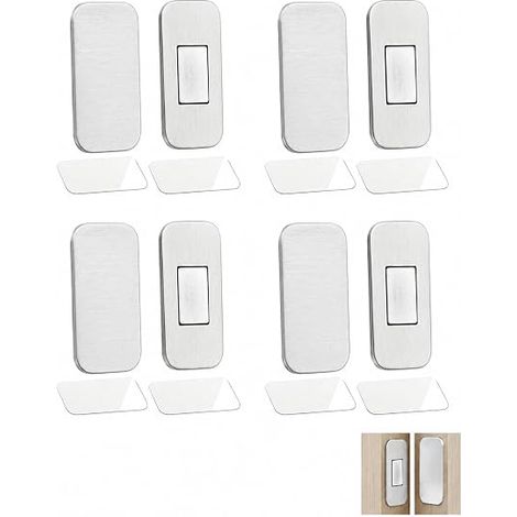 Lot de 4 Aimants Porte Placard Argenté, Aimant de Porte Autocollant Puissant Plat, Loqueteau Magnétique Sans Perçage pour Fermeture Sécurisée de Tiroir, Armoire et Meuble (1/5)