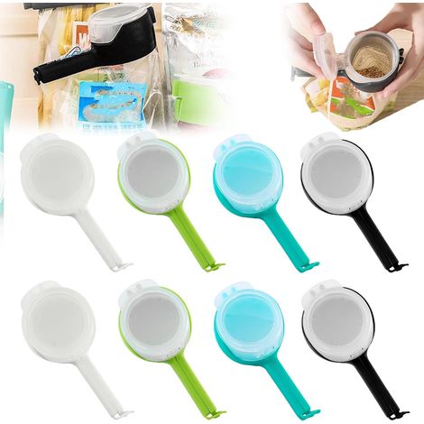 Clip per sacchetti alimentari, 8 pezzi, clip per sacchetti alimentari con beccuccio versatore, chiusura a clip, clip da cucina per sacchetti alimentari, chiusura a clip per dispenser di snack (1/2)