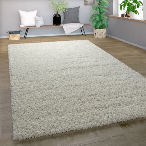 Paco Home Shaggy Teppich Hochflor Langflor Hochwertig Hohe Fadendichte Uni Schimmer Creme 70x250 cm
