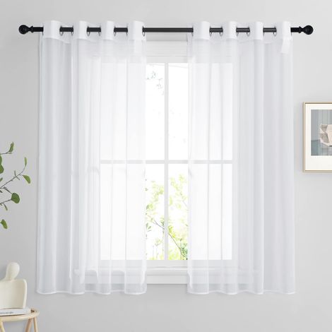 Lot de 2 Rideaux Voilage avec Oeillets Métalliques Tissu Organza Transparent Décoration Intérieur Cuisine Salon (1/5)
