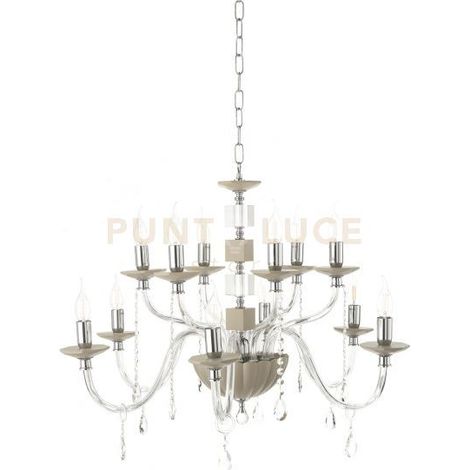 LAMPADARIO LIVIA 12 LUCI TORTORA- TRASPARENTE E CROMO ATTACCO E14 D.85CM