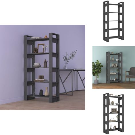 Bibliothèque/Séparateur de pièce Gris 80x35x160 cm Bois massif - Bibliothèque - Bibliothèque Design - Meuble Rangement - Séparateur Pièce - Meuble Bois (1/5)