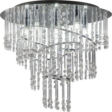 Zuma Line TERRE Crystal Glamour Ceiling Light Fixture, Chrome & Clear, 6x G9 Sockets, 45cm Modern Flush Mount Chandelier for Living Room Bedroom Dining