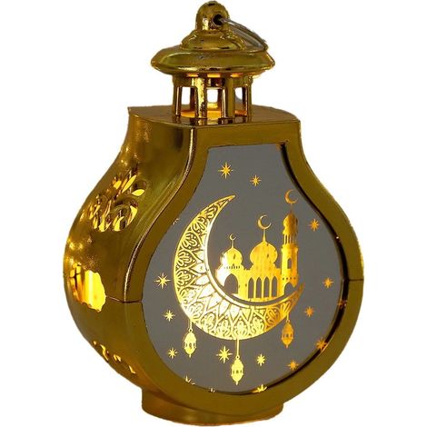 Lanterne Led - Décoration Ramadan - Ornements Eid Mubarak - 7,7 x 5 x 12,6 cm - Plastique - Noir Blanc Or Doré Argent - Unité (1/5)