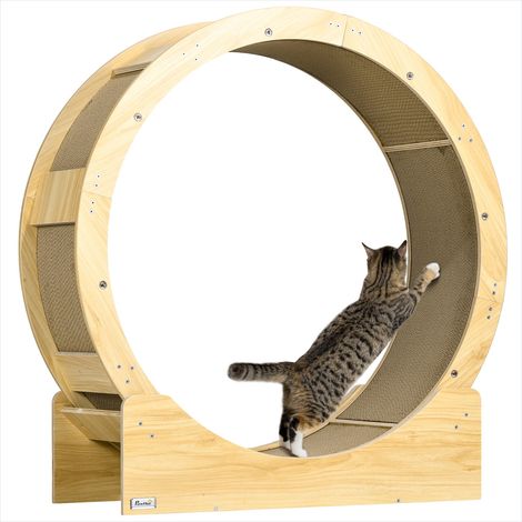 Arbre à chat avec roue d'exercice et griffoir en bois Chêne (1/5)