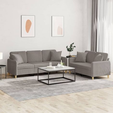 Vidaxl – Ensemble de canapés 2 places et 3 places taupe – Tissu 100% polyester – Dimensions 138x77x80 cm et 198x77x80 cm – 5 coussins inclus (1/5)