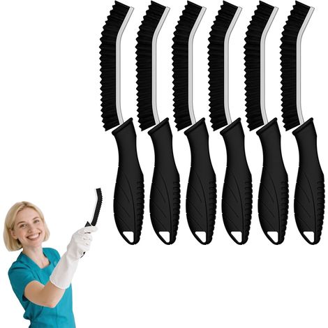 Brosse à Joint Carrelage, Brosses Nettoyage Salle de Bain avec Poignée Ergonomique, Brosse à Poils Durs, Brosses Nettoyage Crevasses pour Cuisine, Salle de Bain et Rails de Fenêtre (6, Noir) (1/5)