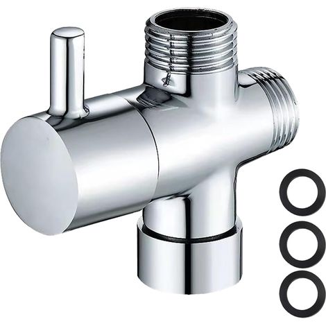 Adaptateur de robinet 3 voies - Vanne commutation en métal 4 ou sorties pour machine à laver et tuyau d'arrosage Alliage chromé avec sortie latérale (G1/2") (1/5)