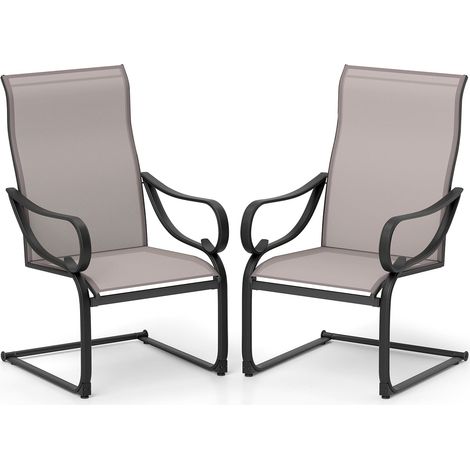COSTWAY Patio C-Spring Dining Chairs Set of 2 Sling High-Back Chairs-Grey (1/5)