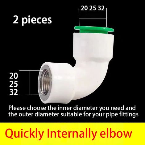 (2 coudes Inter-25 mm) Raccords rapides à emboîter, sans colle thermofusible, connecteurs droits/coudes/tés/vannes pour tuyaux d'eau en PPR, PE et PVC (1/5)