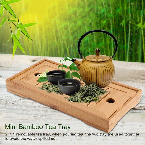 Teetablett aus Bambus, Serviertablett nach chinesischer Gongfu-Art, Mini-Untersetzer für Büro und Zuhause, 1 Stück (1/5)