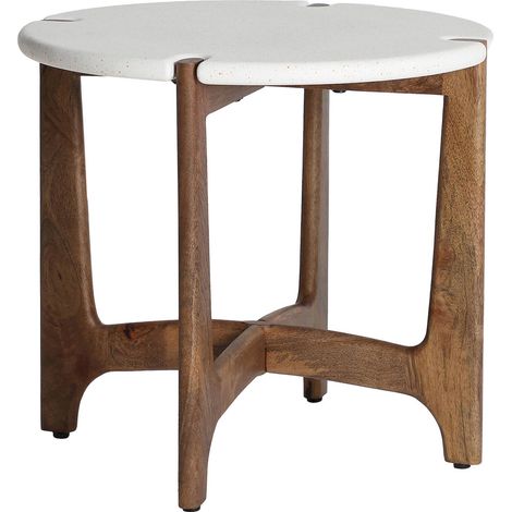 Table d'appoint contemporaine bois de manguier et blanc élégant - Bois foncé et blanc imprimé (1/5)