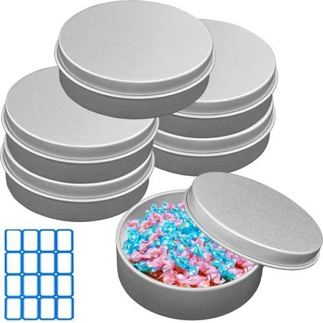 6-Pack Metal Boxes, Round 72ml Storage Containers, Hinged Lids, Labels Included, for Jewelry Making and Sewing (1/5)