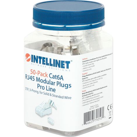 Intellinet Pack da 50 connettori RJ45 Cat6A modulari Pro Line 790505 con contatti di crimpatura e sensori di polso 8P8C (1/5)