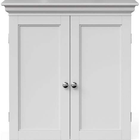 Teamson Home Stratford Removable Two-Door Wall Cabinet, White with Crown Moulding, Bevelled Door Detail, Chrome Knobs & Adjustable Shelves for Bathroom Storage (1/5)