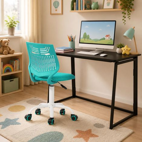 Chaise de Bureau colorée - Design Moderne réglable - Siège d'ordinateur pivotant sans Bras - pour Chambre d'enfant, Bureau à Domicile - Turquoise F (1/5)
