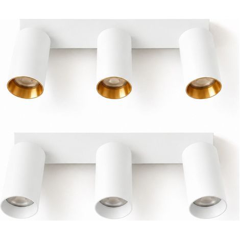 Applique et Plafonnier Métal 3 Spots GU10 Anneau Doré Interchangeable Blanc (1/4)