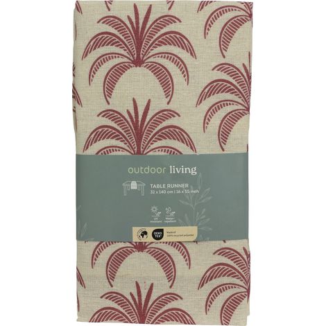 outdoor living Tischläufer Palmen Beige & Rot 32 x 140 cm - Polyester-Baumwolle