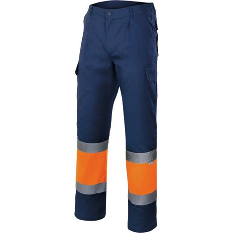 Pantalón Bicolor Alta Visibilidad AZUL MARINO/NARANJA FLÚOR S