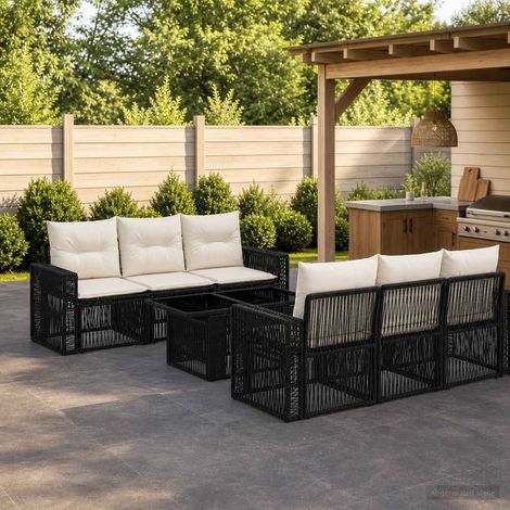 vidaXL Set Divano da Giardino 7 pz Nero e Bianco Crema polyrattan (1/5)