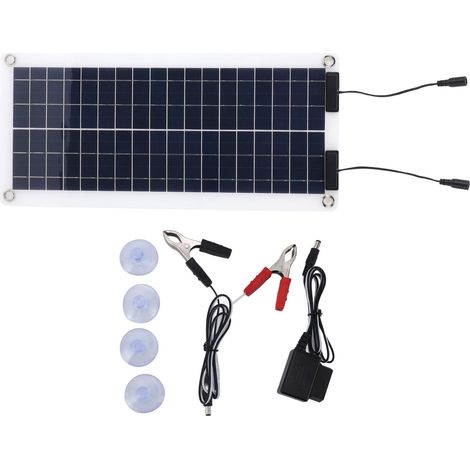 Ortviai Chargeur Solaire 30 W pour Batterie Voiture, Bateau, Camping-Car – Panneau Monocristallin avec Prise OBD et Pinces Rouges/Noires