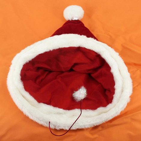 Panier pour chat avec chapeau de Père Noël, lit chaud pour chiots et chatons, niche amovible, coussin amovible (1/4)