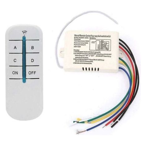 Commutateur de Télécommande sans Fil 4 Voies 220V Récepteur Mural Numérique Module Émetteur Interrupteur Mural à Distance+Récepteur émetteur pour Lumières (1/5)