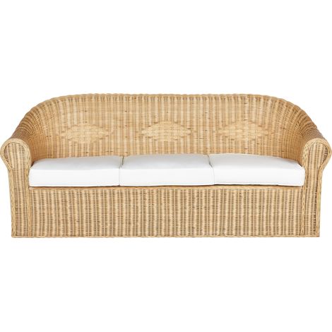 Sofá de jardín de estilo boho fabricado en ratán natural con cojines de algodón Livadeia