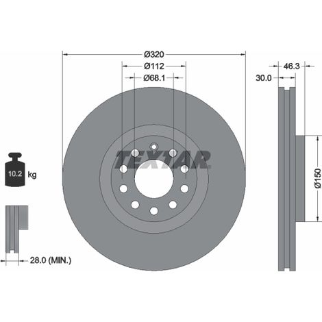 Lot de 2 Disques de frein Textar 92106705 AUDI 8D0615301K 8D0615301M 8E0615301AD