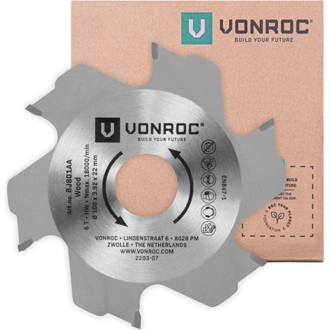 Vonroc – Lame de fraiseuse lamello 100 x 22mm – 6 dents TCT – Épaisseur 3,92mm pour lamello taille 0, 10 et 20 – Compatible fraiseuses lamello
