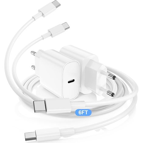 2 Pack 20W Chargeur Rapide USB C pour iPhone 17/16/15 & 2+2m Câble (1/5)