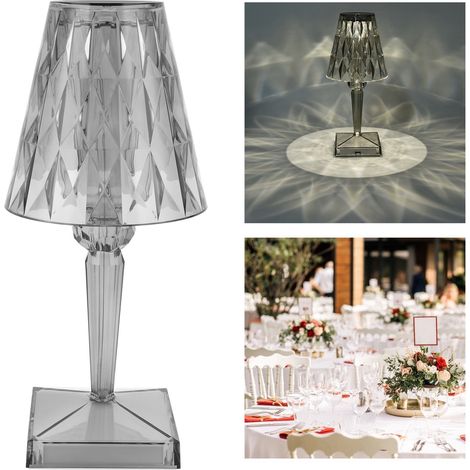 Lampe de table LED cristal transparent à prisme dimmable, rechargeable par USB, éclairage intérieur, grise (1/5)