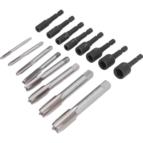 Beyamis Jeu de 16 douilles de taraudage, mandrin de taraudage allongé pour machine, tige hexagonale 1/4 po, outils à main en acier (1/5)