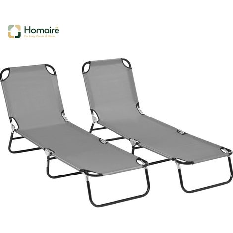 HOMAIRE 2e Set de chaises longues pliantes de jardin avec dossier réglable en 5 positions jusqu'à 120kg de charge (1/5)