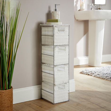 Silver Metal Frame White Rattan Storage Drawers Organiser Home Fully Assembled (1/5)