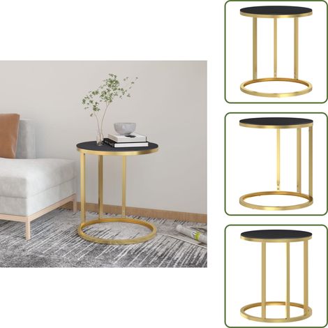 Beistelltisch Golden und Schwarz 45 cm Hartglas - Beistelltisch - Wohnzimmer Dekoration - Glastisch - Metalltisch - Moderner Tisch (1/5)