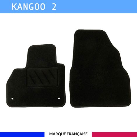 Tapis de sol voiture - Sur mesure pour  Renault KANGOO 2 (01/2008-05/2021) - Antidérapant : Clips de fixations et scratch - Tapis de sol avant 2 pièces - Moquette - Noir
