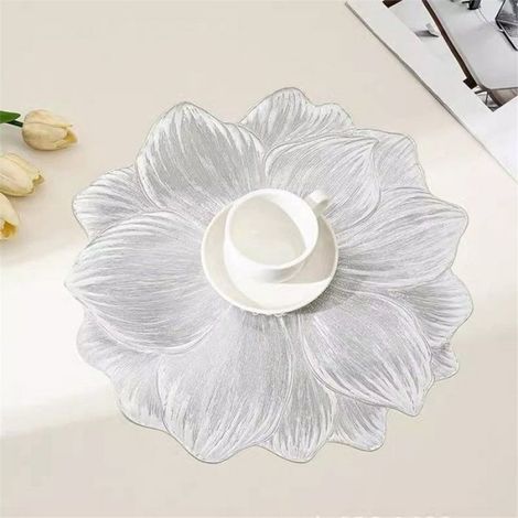 Set de Table Décoratif en Forme de, Résistant à la Chaleur et Lavable, Motif Floral Argenté (1/5)