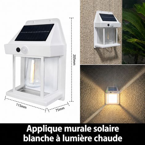 Applique murale solaire LED effet filament grand modèle blanc 888-18650 avec détecteur de mouvement 888-18650 blanc réf 6140 21 × 14,3 × 8,6 cm 342 g – Livraison gratuite