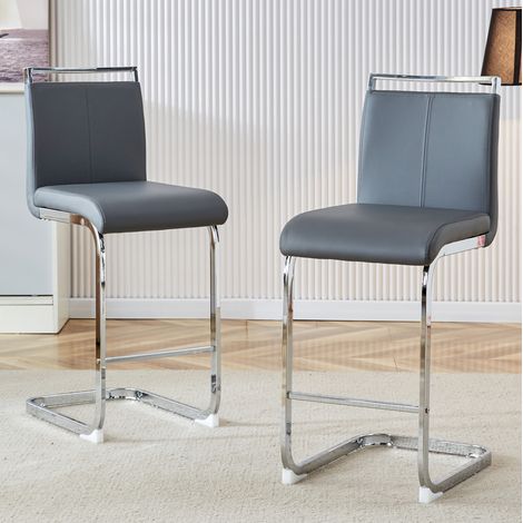 Silla barra PU gris con patas metálicas altas dobles OKMYHOME (1/5)