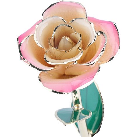 Rose à longue tige trempée dans de l'or 24 carats, présentée dans un coffret cadeau avec support (Rose blanche et rose avec support) (1/5)