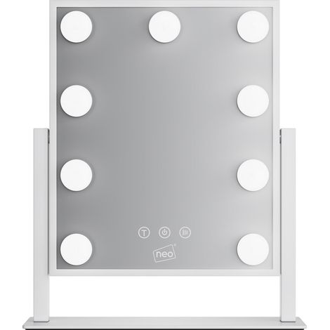 Neo Hollywood Vanity Touch Mirror with 9 LED Bulbs Lights Makeup Lighted 360° Rotation 3 Color Dimmable Lighting Modes