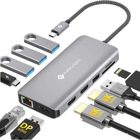 vers Double HDMI, 11-en-1 Hub USB C vers Dual HDMI, Displayport, USB x 4, Gigabit Ethernet, PD 100W, SD/TF, Station d'accueil pour MacBook HP Dell XPS Lenovo (1/5)
