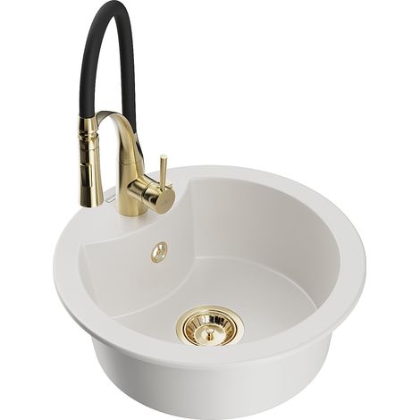 Mexen Diego fregadero de granito de 1 seno con grifo de cocina Aster, blanco - 6512-20-73450-57-G (1/5)