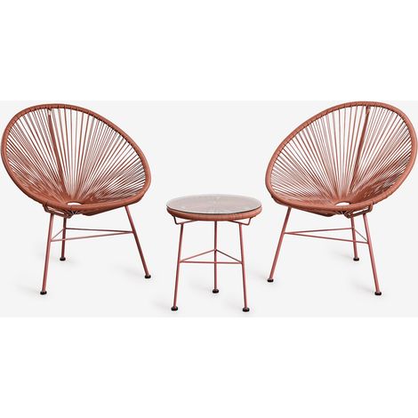 SKLUM Gartenset mit 2 Sesseln und Beistelltisch aus Stahl und synthetischem Rattan New Acapulco Terracotta                                   (1/5)