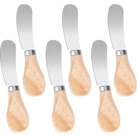 6-teiliges Set: kleines Buttermesser, Käsemesser aus Edelstahl, Buttermesser mit Holzgriff, kleines Käsemesser, Dessertmesser (1/5)