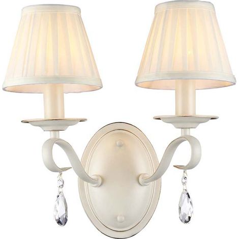Brionia Lampe Bougie Murale Beige avec Abat-Jour Bougie Satin Plissé, 2 Lumières, E14 (1/4)